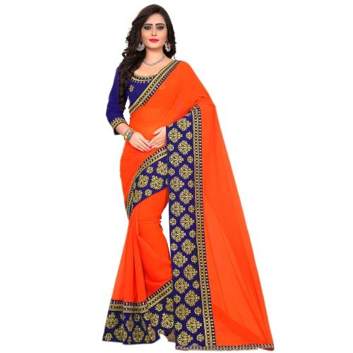 Orange Designer Georgette Saree