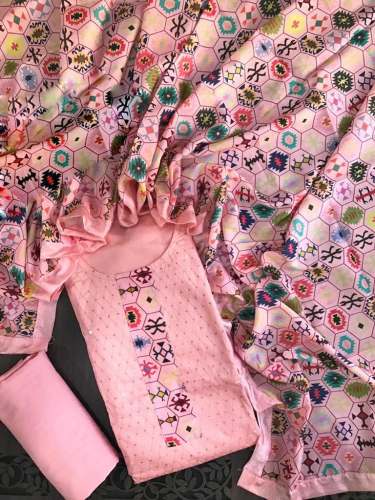 Chanderi Work & Print Dress Material 