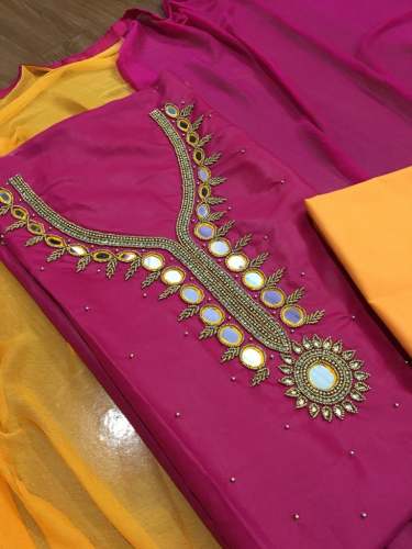 Cotton Dress Material With Mirror Work