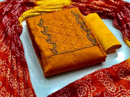 Designer Chanderi Modal Handwork Dress Material 