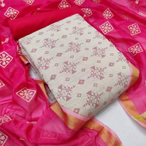 Designer Khadi Cotton Print Dress Material 
