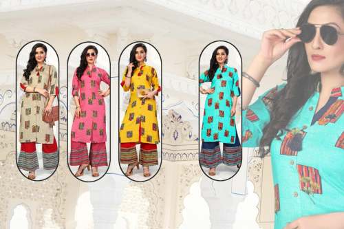 Designer Long Printed Kurti With Plazzo