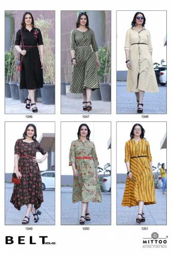 Designer Long Rayon Kurti with Belt
