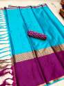 Designer Plain Cotton Silk Saree thumb 1