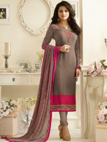 Designer Printed with Embroidered Straight Suit3