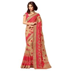 DESIGNER RED BEIGE NET SAREE