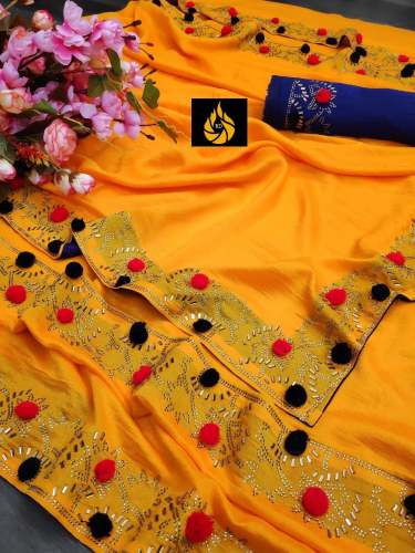 Designer Silk with Pum Pum Work Fancy Saree Wear
