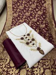 Designer Slub Cotton & Handwork Dress Material 