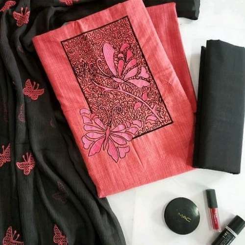 Designer Slub Cotton With Work Dress Material 