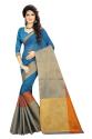 FABLIVA DESIGNER AQUA ORANGE BEIGE COTTON SAREE