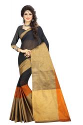 FABLIVA DESIGNER BLACK BEIGE ORANGE COTTON SAREE