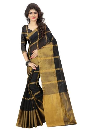 FABLIVA DESIGNER BLACK BEIGE POLLY COTTON SAREE