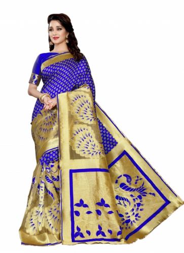 FABLIVA DESIGNER BLUE BEIGE BANARASI SILK SAREE