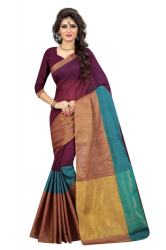 FABLIVA DESIGNER MAGENTA AQUA BEIGE COTTON SAREE
