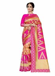 FABLIVA DESIGNER PINK BEIGE BANARASI SILK SAREE0