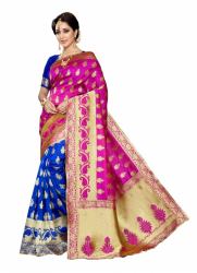 FABLIVA DESIGNER PINK BLUE BANARASI SILK SAREE4