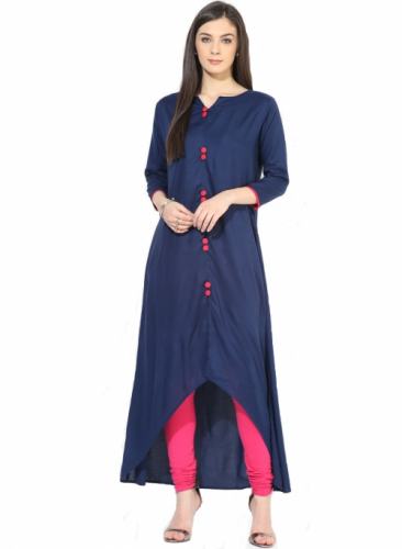 FABLIVA NAVY BLUE PLAIN RAYON STITCHED KURTI0