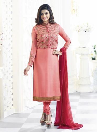 Fabliva Peach Georgette Satin Suit