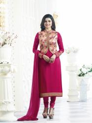 Fabliva Pink Georgette Satin Suit