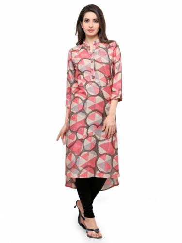 FABLIVA PINK MULTI PRINTED RAYON STITCHED KURTI
