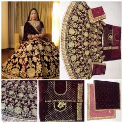 Latest Velvet Heavy Embroidered Bridal Lehenga