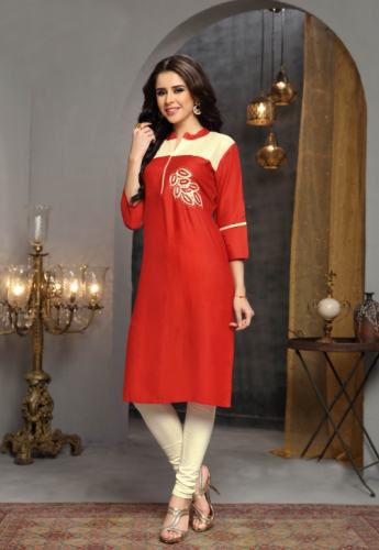 Orange cream designer rayon kurti
