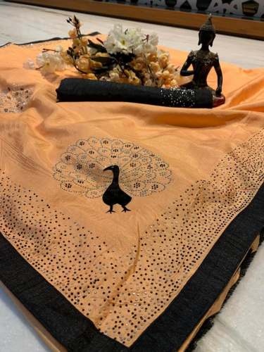 stylish Dola Silk With Fix Stone Work Saree