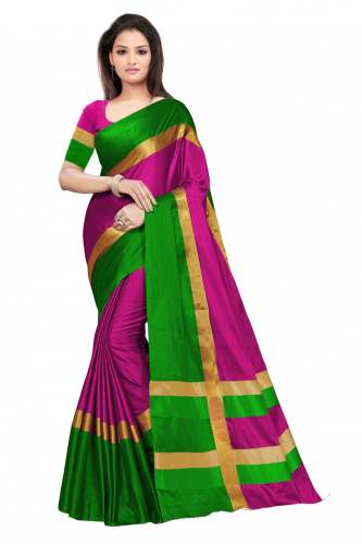 Nena Fashion dark pink green Cotton Saree(aangi)