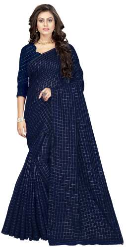Nena Fashion  navyblue Cotton Saree(smallchex)