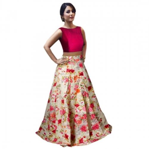 Party Wear Printed lehenga Cholis Red 