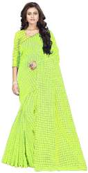 Nena Fashion parrot green Cotton Saree(small chex)