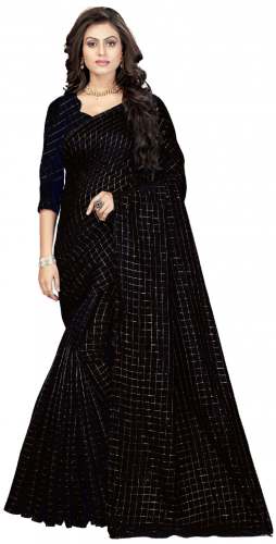 Nena Fashion Women black Cotton Saree(small chexs)