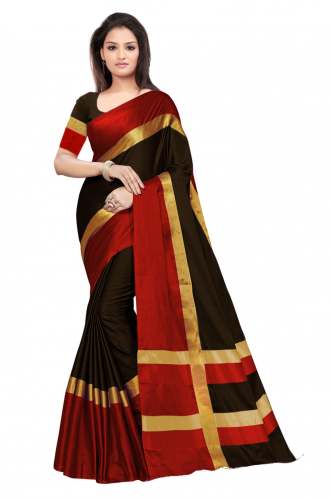 Nena Fashion Women black red  Cotton Saree(aangi)