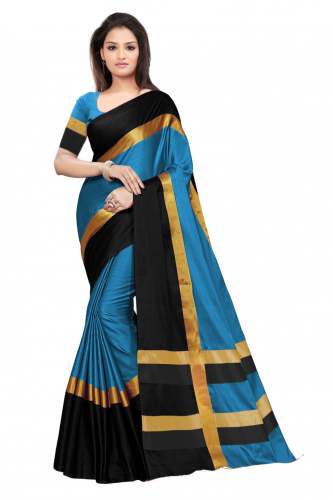 Nena Fashion Women blue black Cotton Saree(aangi)