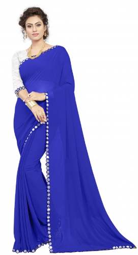 Nena Fashion Women blue Party Wear Saree (mirror)