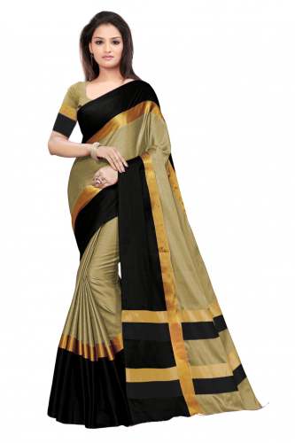 Nena Fashion Women goldenblack Cotton Saree(aangi)