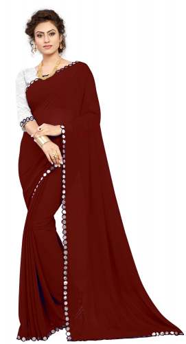 Nena Fashion Women marron PartyWear Saree (mirror)
