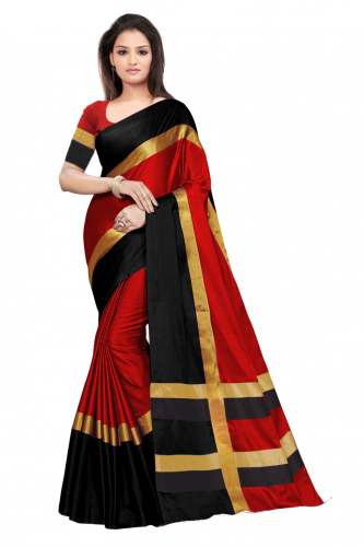 Nena Fashion Women marronblack Cotton Saree(aangi)