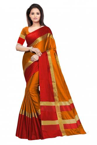 Nena Fashion Women orange red  Cotton Saree(aangi)