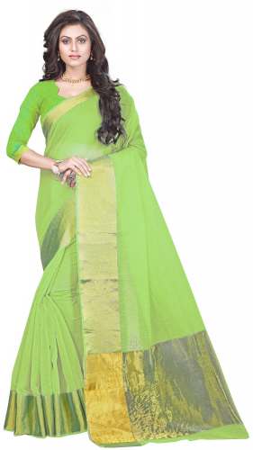 Nena Fashion Women parrot green Cotton Saree