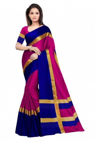 Nena Fashion Women pink blue Cotton Saree(aangi)