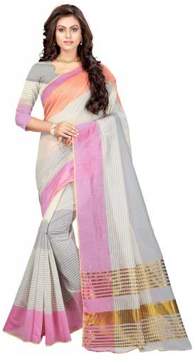 Nena Fashion Women pink linnig grey Cotton Saree