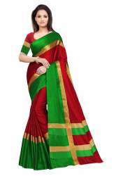 Nena Fashion Women red green Cotton Saree(aangi)