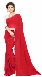 Nena Fashion Women red  Party Wear Saree (mirror)