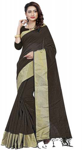 Nena Fashion Women's  brown Cotton Saree(ranger)