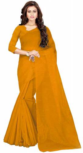 Nena Fashion Women's dark yellow Cotton net  Saree