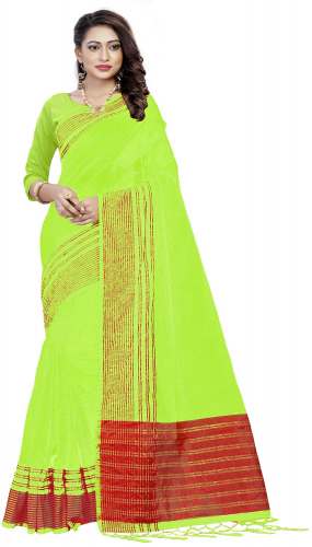 Nena Fashion Women's green  Cotton Saree(sakhi)