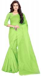 Nena Fashion Women's green white Cotton net  Saree