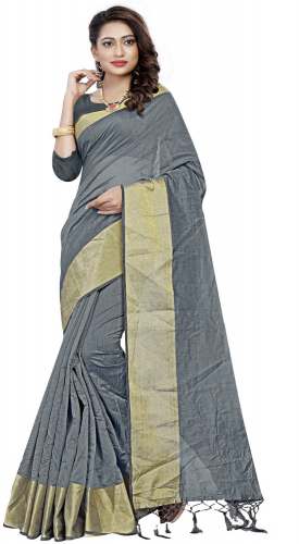 Nena Fashion Women's grey Cotton Saree(ranger)