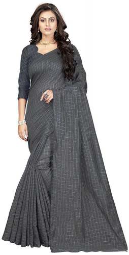 Nena Fashion Women's grey Cotton Saree(small che)